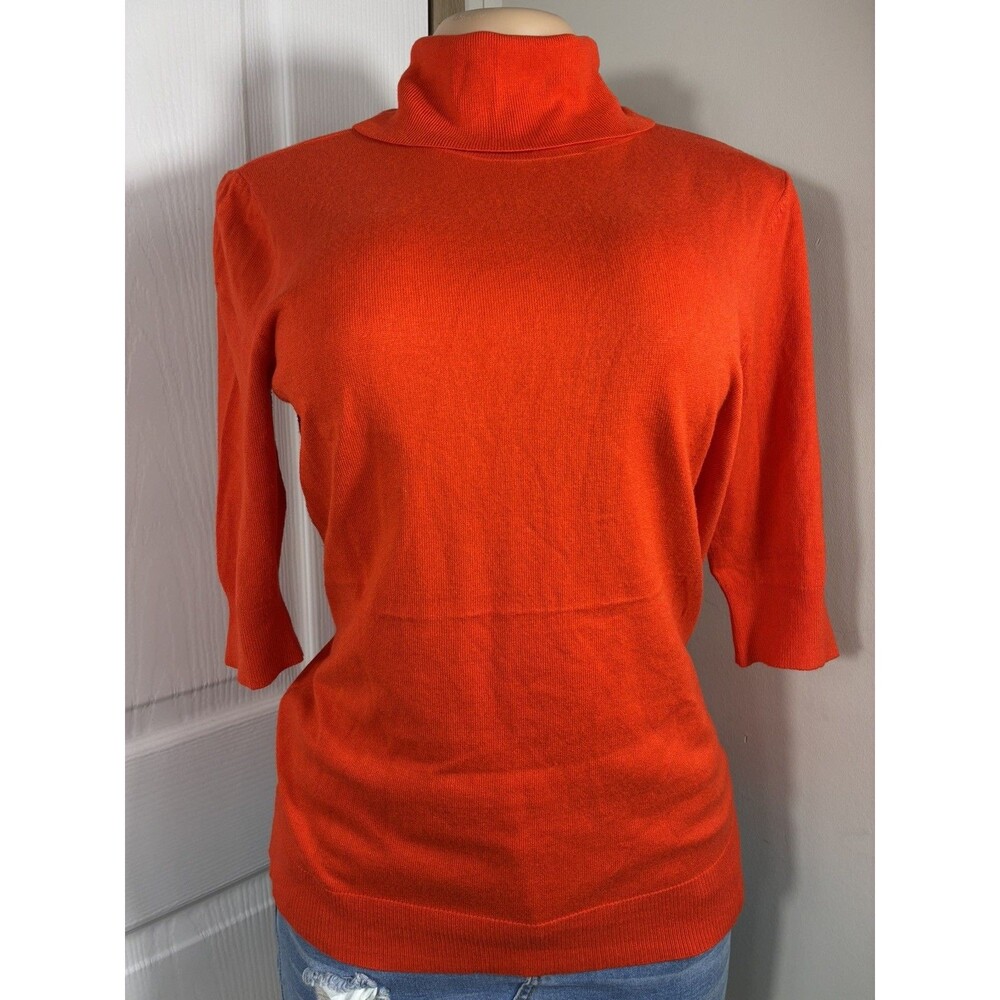 Liz Claiborne Womens Sweater XL Orange Turtleneck Elbow Length Sleeves Stretch